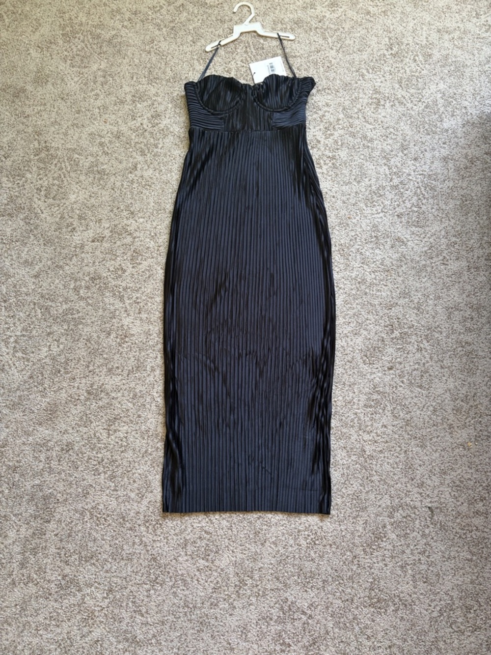 Hello Molly Black Strapless Pleated Bustier Midi Dress